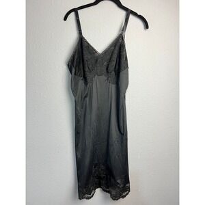 Adoria Vintage Black Nylon Full Slip Lace Trim Adjustable Straps‎ Size 34 Short